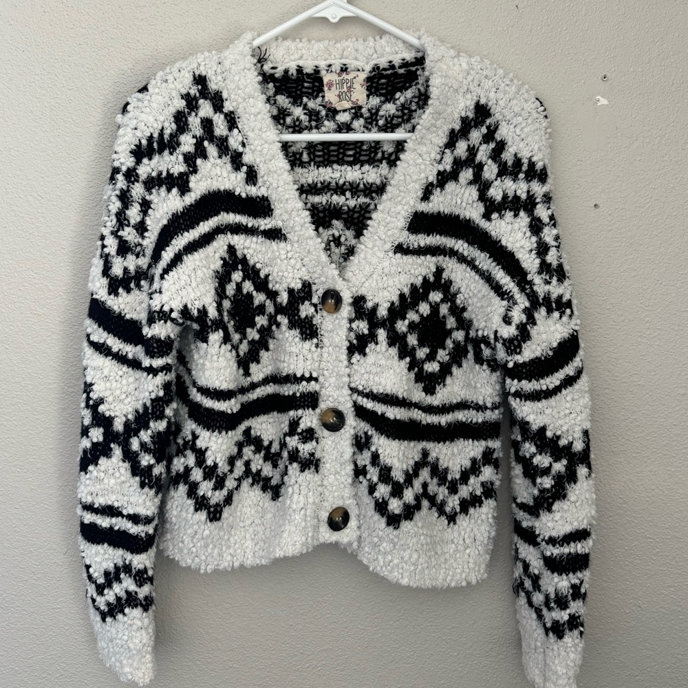 Black and White Super Comfy Button Down Cardigan Sweater